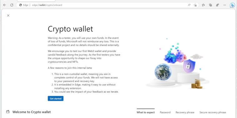 Microsoft appears to be testing a built-in cryptocurrency wallet for Edge, according to screenshots pulled from a beta build of the browser. The featu
