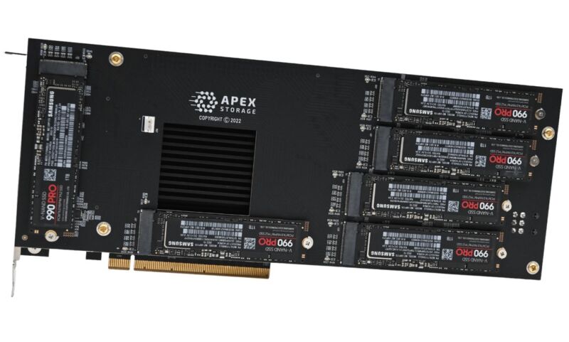 يخطط Newbie لبطاقة إضافية بقيمة 2800 دولار تحمل ما يصل إلى 21 PCIe 4.0 SSDs ، 168 تيرابايت – Ars Technica