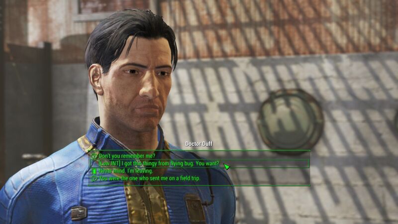 Image of Fallout 4 default protagonist with voice options, including 