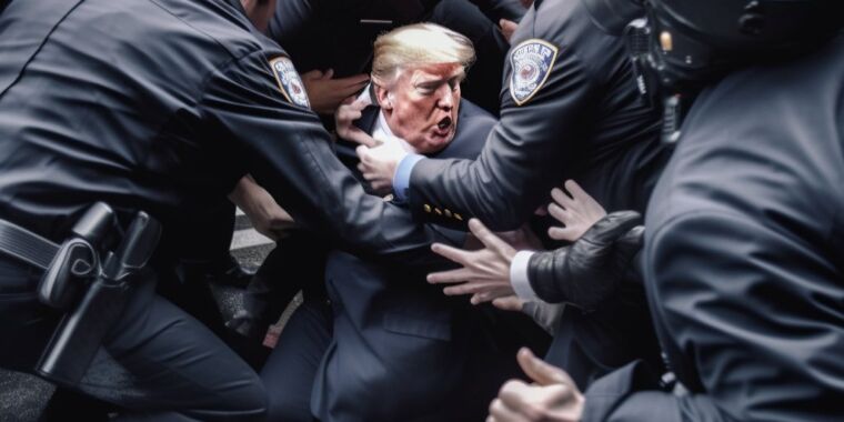 AI-faked images of Donald Trump’s imagined arrest swirl on Twitter