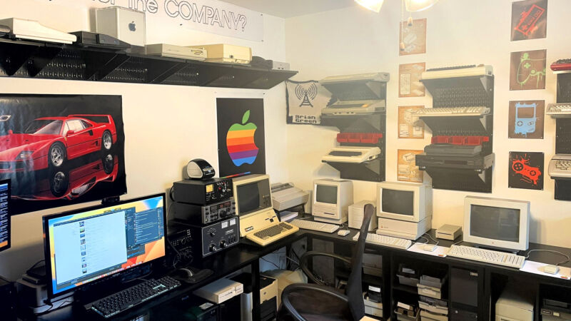 A view of Brian Green's home computer lab, full of vintage treasures.