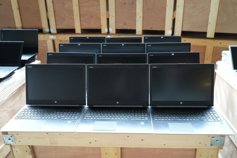 Hong Kong customs said it seized about $3.8 million in tech, including these HP laptops, on Monday.