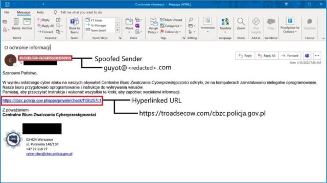 Email phishing TA473 yang telah dihapus sebagian dikirim ke target.