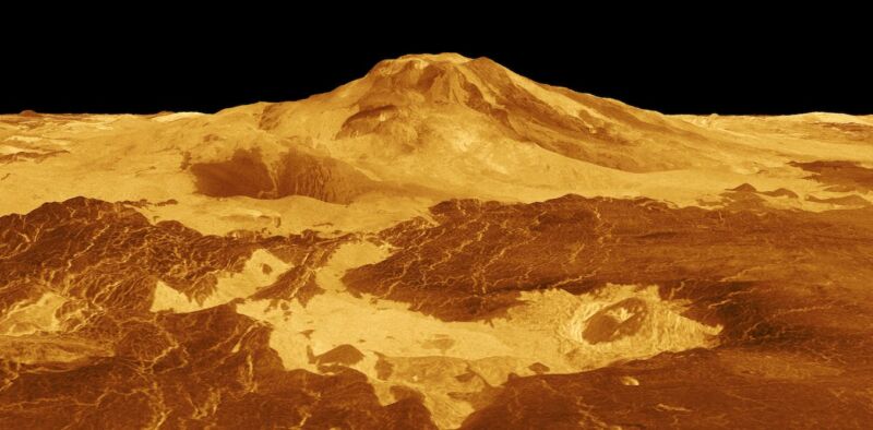 Perspective view of Venusian volcano