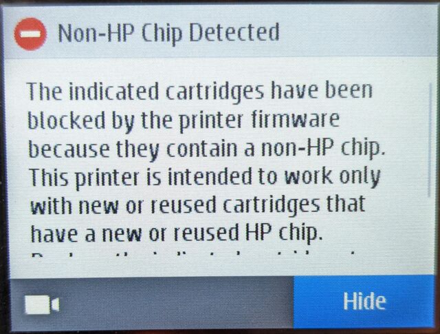 A Reddit user says they were abruptly met with this message on their HP printer.