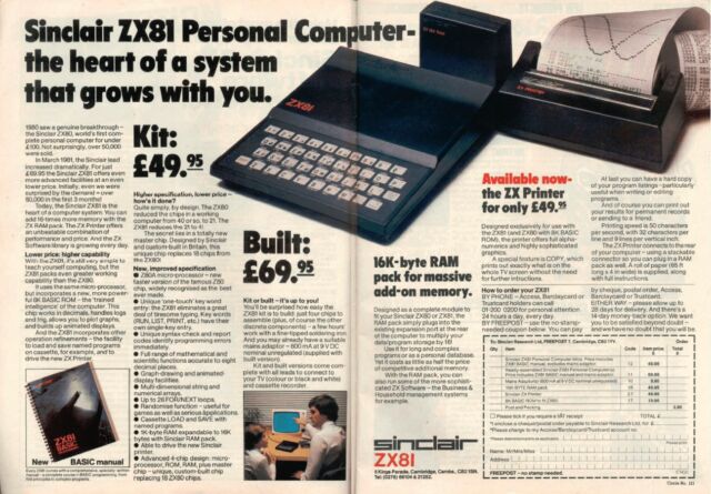 A Sinclair ZX81 computer advertisement.
