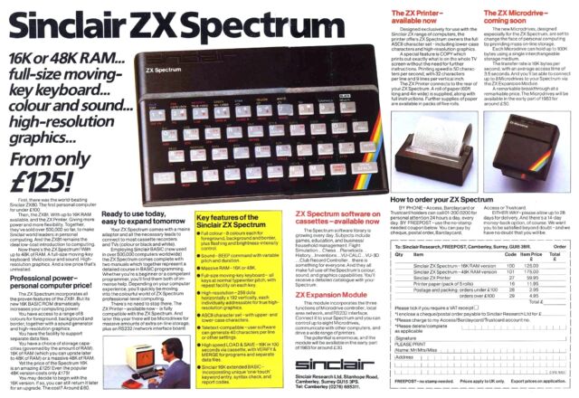 An advertisement for the Sinclair Spectrum 48K personal computer.