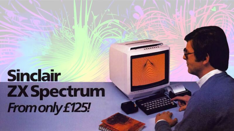 A modified Sinclair ZX81 advertisement with color added in the background.