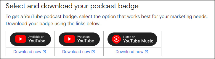 YouTube podcasts badges.