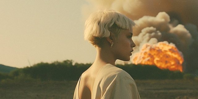 An image from an AI cinema still image series by Julie Wieland, generated with Midjourney v5 and refined with Photoshop.