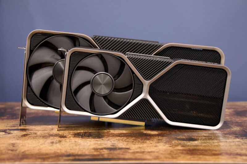 Nvidia's RTX 4080 (rear) and 4070 (front).