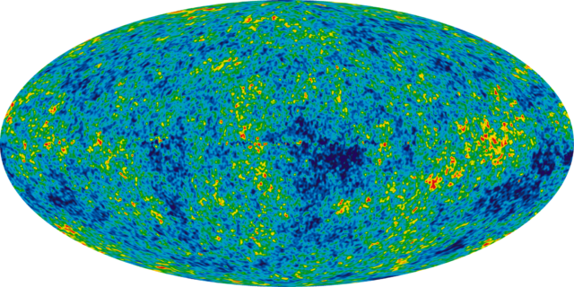 All-sky mollweide map of the Cosmic Microwave Background, created from Wilkinson Microwave Anisotropy Probe data.
