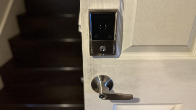 Schlage Encode Plus smart lock with keypad and door open