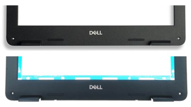 Bagian atas adalah bezel Dell 11 3100, dan bagian bawah adalah bezel Dell 11 3110.  Menemukan perbedaan itu seperti permainan yang membuat perbaikan menjadi tidak menyenangkan.