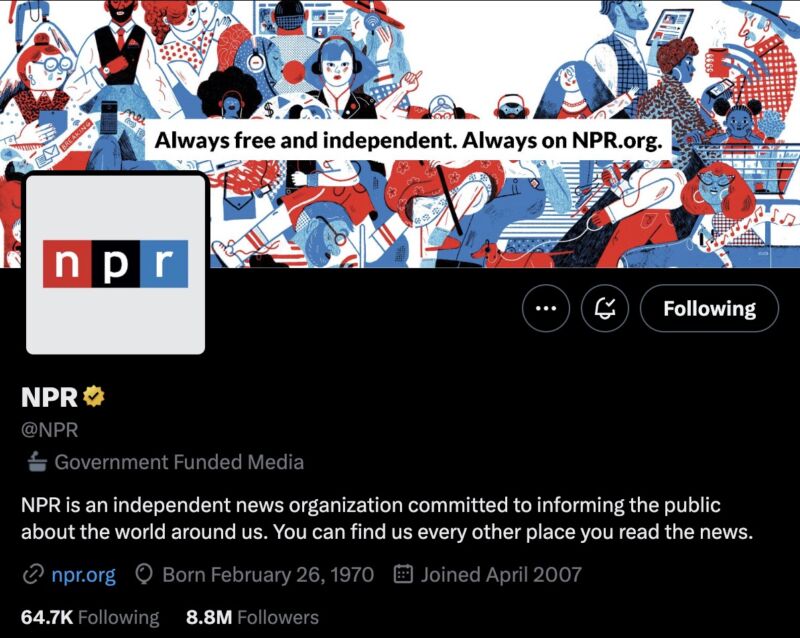 NPR's Twitter profile with the newly applied 