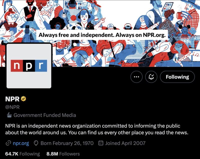 NPR's Twitter profile with new 