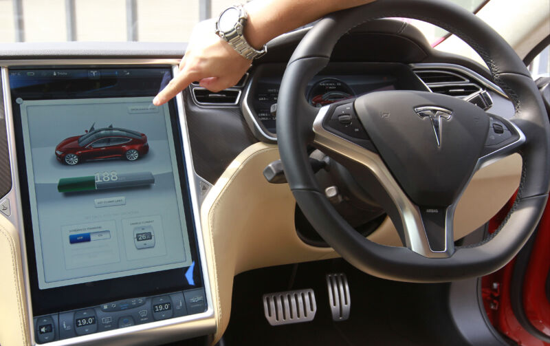 Gerenal view on Right hand drive (RHD) model S by Tesla Motors at Tai Tak Cruise Terminal. 23JUL14 (Photo by Edward Wong/South China Morning Post via Getty Images)