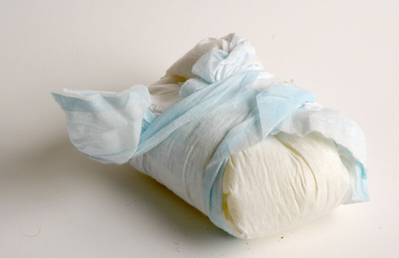 Image of a diaper folded up for disposal.