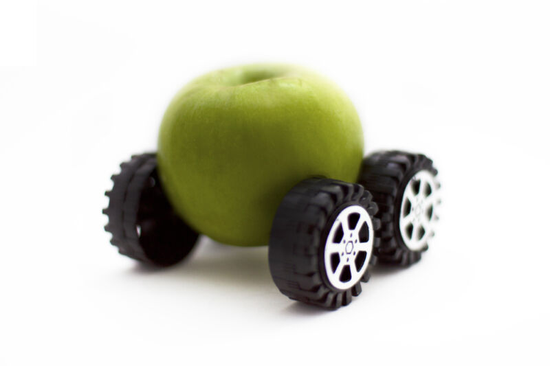 An apple with four wheels