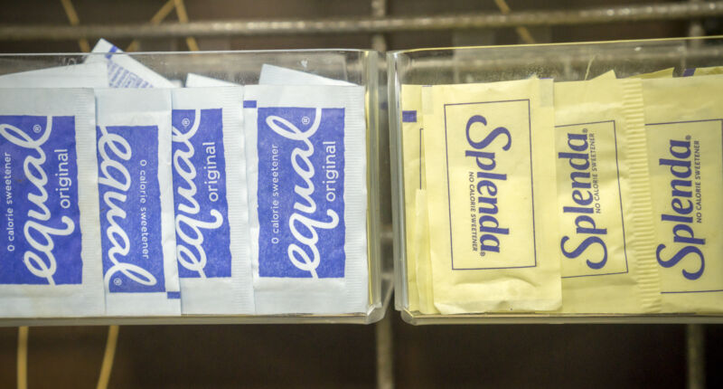 Packets of Equal and Splenda in a coffee bar in New York in 2016.