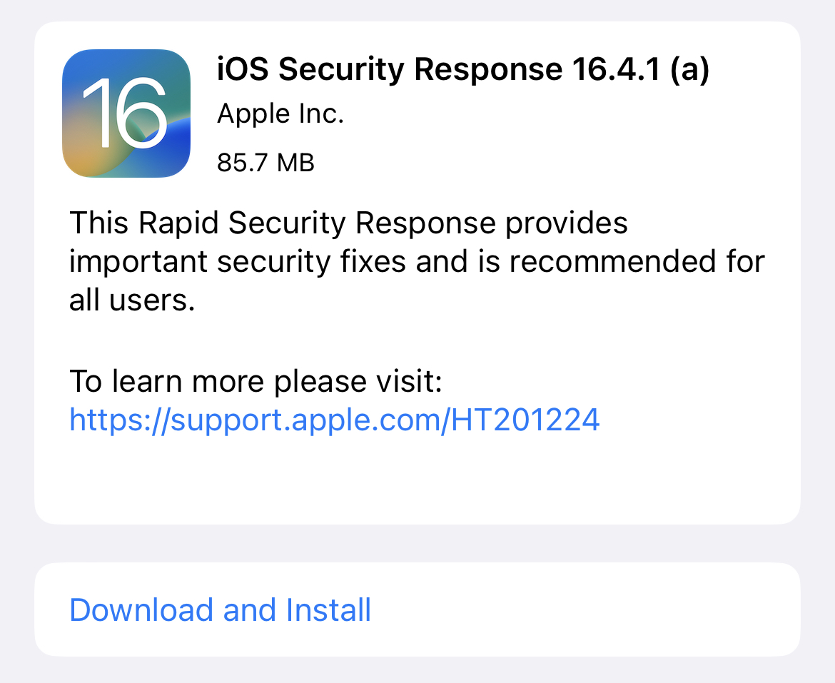 Las actualizaciones de Rapid Security Response generalmente deben ser más pequeñas que otros tipos de actualizaciones.