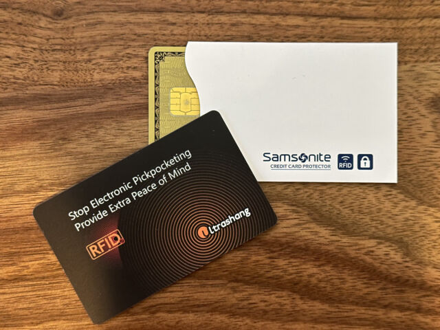 An RFID-blocking card is no bigger than the size of a standard credit card.