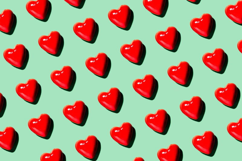 several rows of hearts on a neutral background