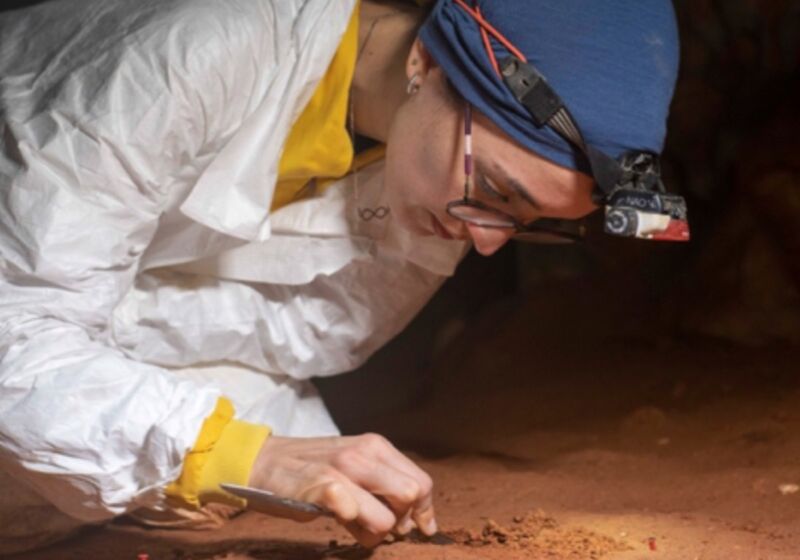 María Medina of the University of Cordoba working in the Navarro Cave, Malaga, Spain