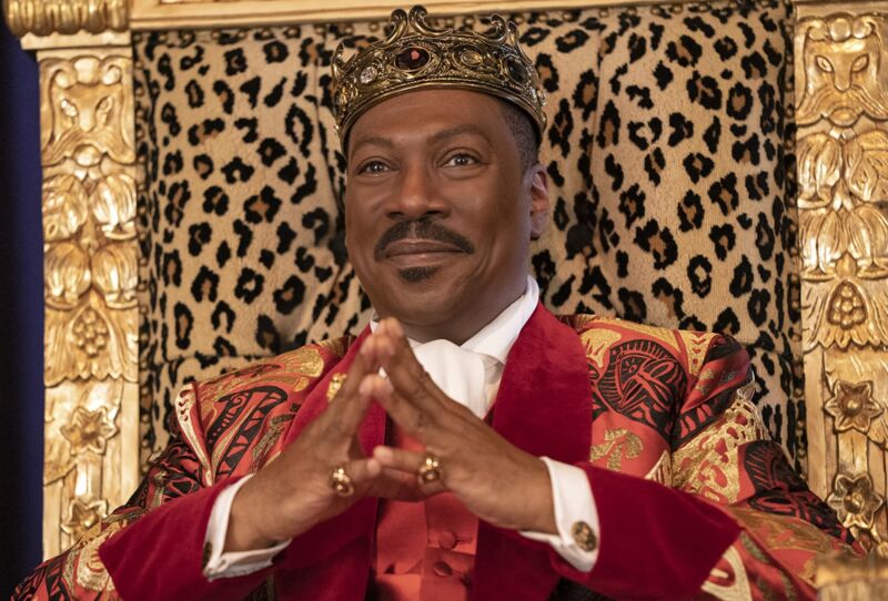 Eddie Murphy sitting on a throne in Coming 2 America