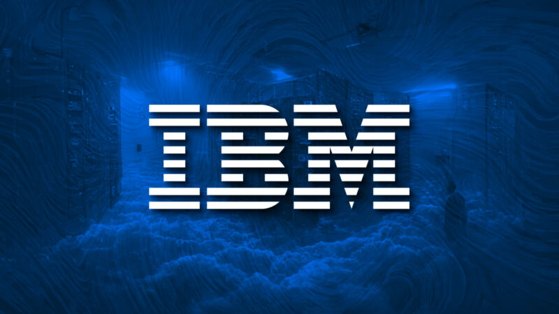 El logotipo de IBM frente a un fondo generado por IA.