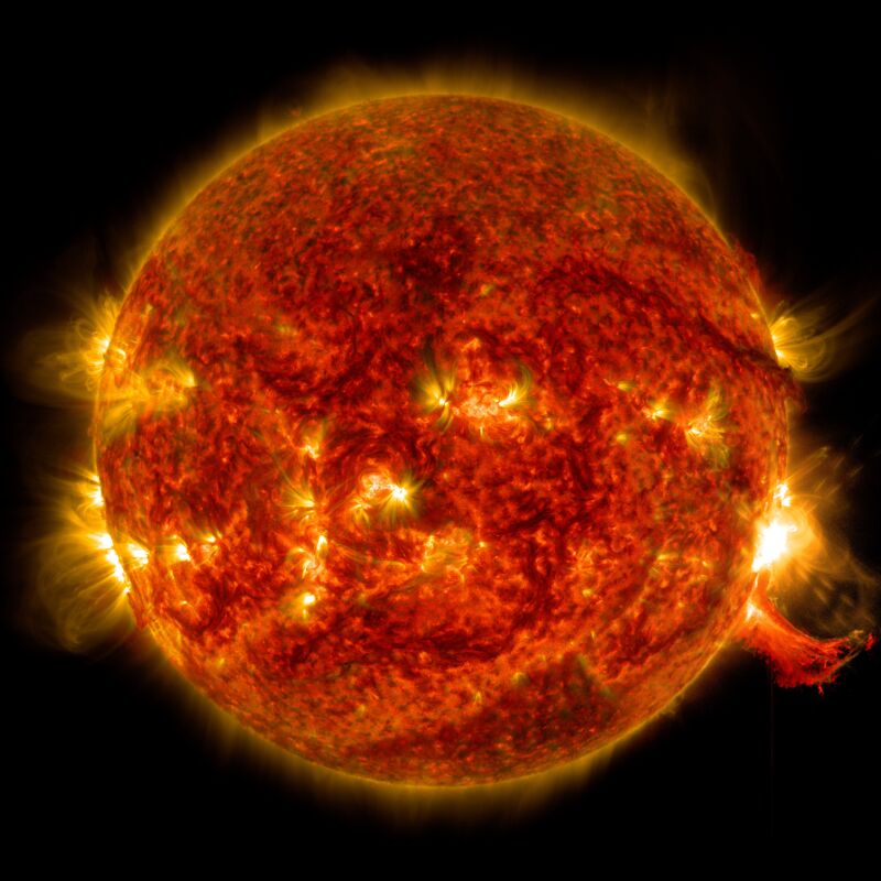 Image of eruptions on the surface of the Sun.