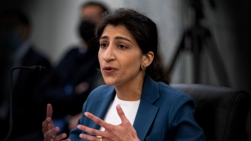 Lina M. Khan testifies during a Senate Commerce, Science, and Transportation Committee nomination hearing on April 21, 2021 in Washington, DC.