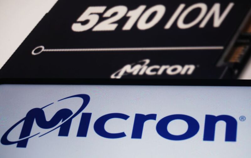Micron logo and chip