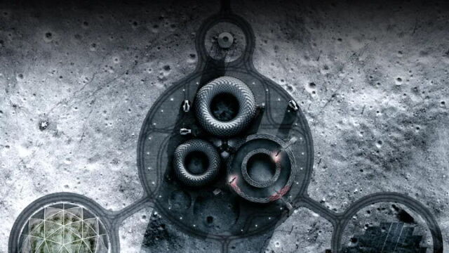 A rendering of a Moon base concept by Icon Technology and the Bjarke Ingels group, shown in an overhead view.