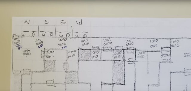 Un mapa dibujado a mano en el que Brixius confía para ayudarlo a terminar su CRPG de la era C64.