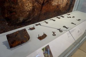 Iron fittings from the bed burial displayed in the Museum of Archaeology and Anthropology in Cambridge