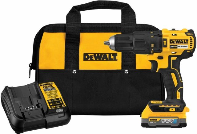 DEWALT drill kit with carrying bag.