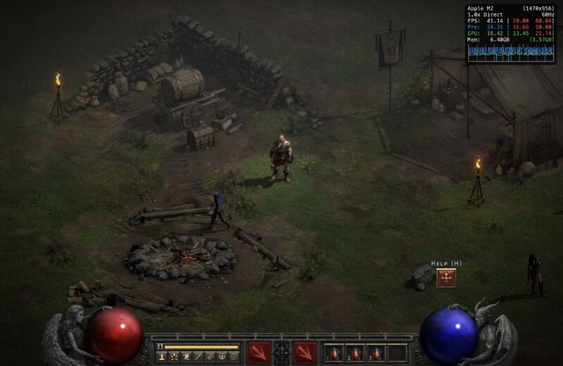 This <em>Diablo II Resurrected</em> screenshot looks pretty unremarkable until you zoom into the top-right and see that it's running on an Apple M2.