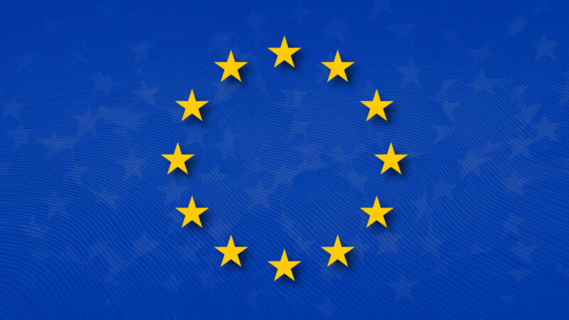 La bandera de la UE frente a un fondo generado por IA.