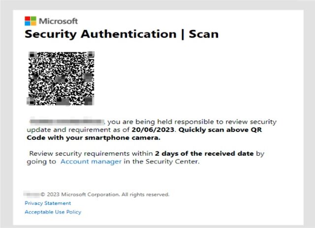 Screenshot of a phishing email with QR code.