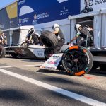 Two Jaguar Formula E cars in the pit lane