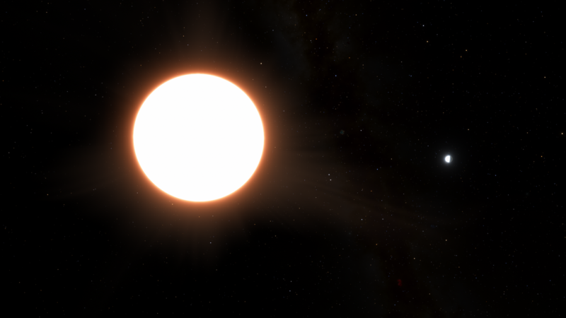 An artist impression of exoplanet LTT9779b orbiting its host star. The planet is around the size of Neptune and reflects 80 percent of the light shone on it.