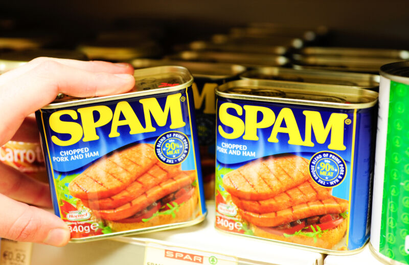 Close-up of cans of SPAM