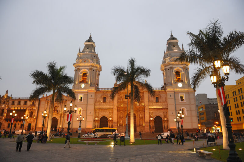 The Plaza Mayor or Plaza de Armas of Lima in Peru, part of a Unesco world heritage site in Lima. 