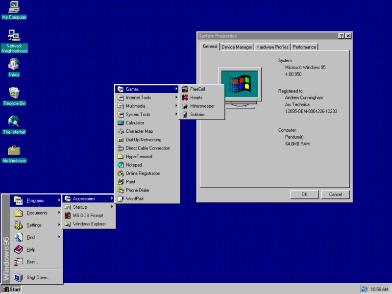The Windows 95 desktop.
