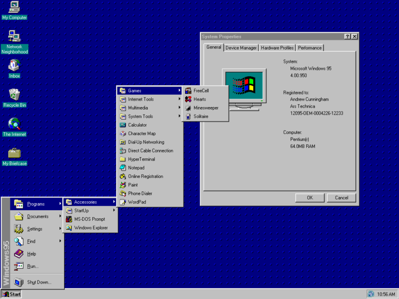 Windows 95, 98, and other decrepit versions can grab online 