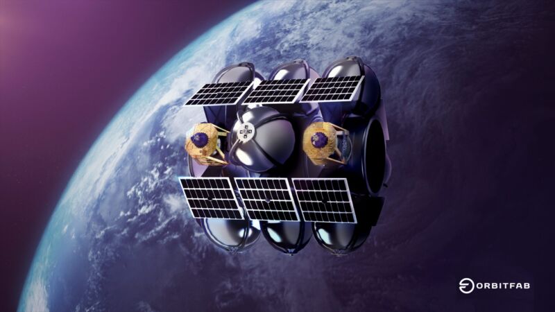 Artist's concept of a fuel depot in space.