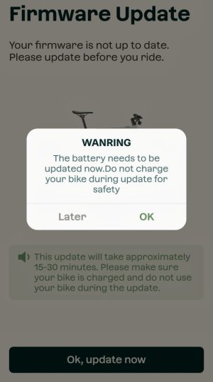 Velotric T1 app demanding a battery update