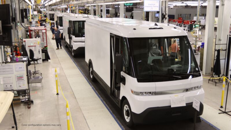 White brightdrop vans on the production line