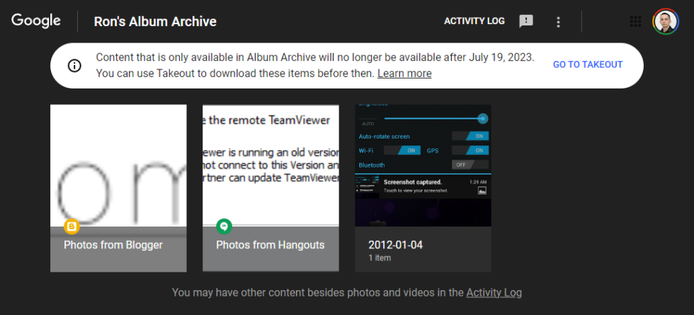 The Album Archive. Blogger images aren't actually going anywhere, but Hangouts photos are being deleted. I have no earthly idea where that 2012 album came from. 